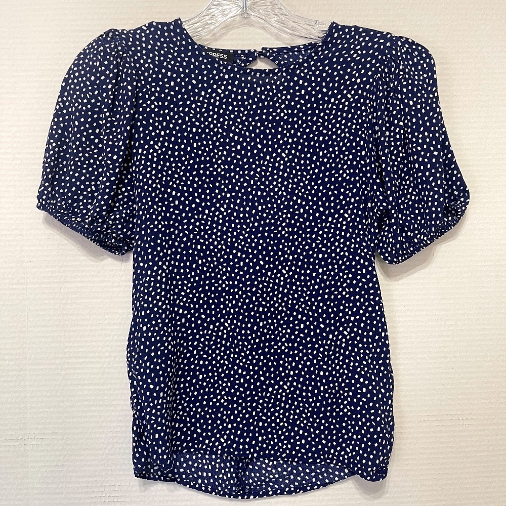 EXPRESS Navy Blue with white polka dots Blouse